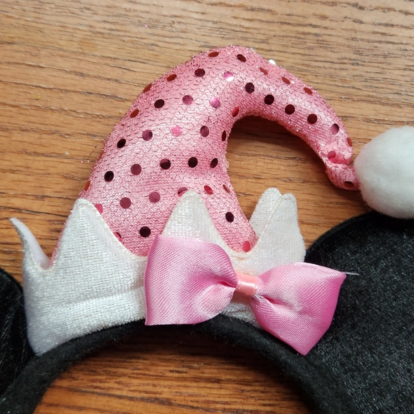 Disney Mouse Ears Headband Holiday Pink Sequins Elf or Santa Hat RARE - Picture 3 of 3